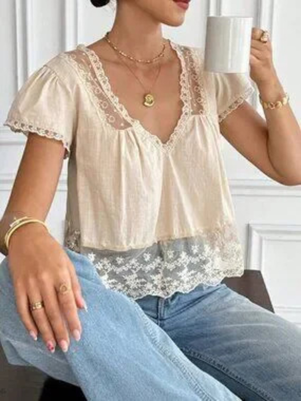 ZARA Apricot Patchwork Women Twist Top